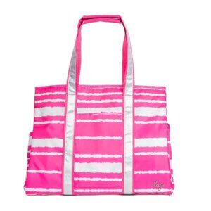 Lug Rover X-Large Carry-All Tote Magenta Stripe Neon Pink/Metallic Silver Straps